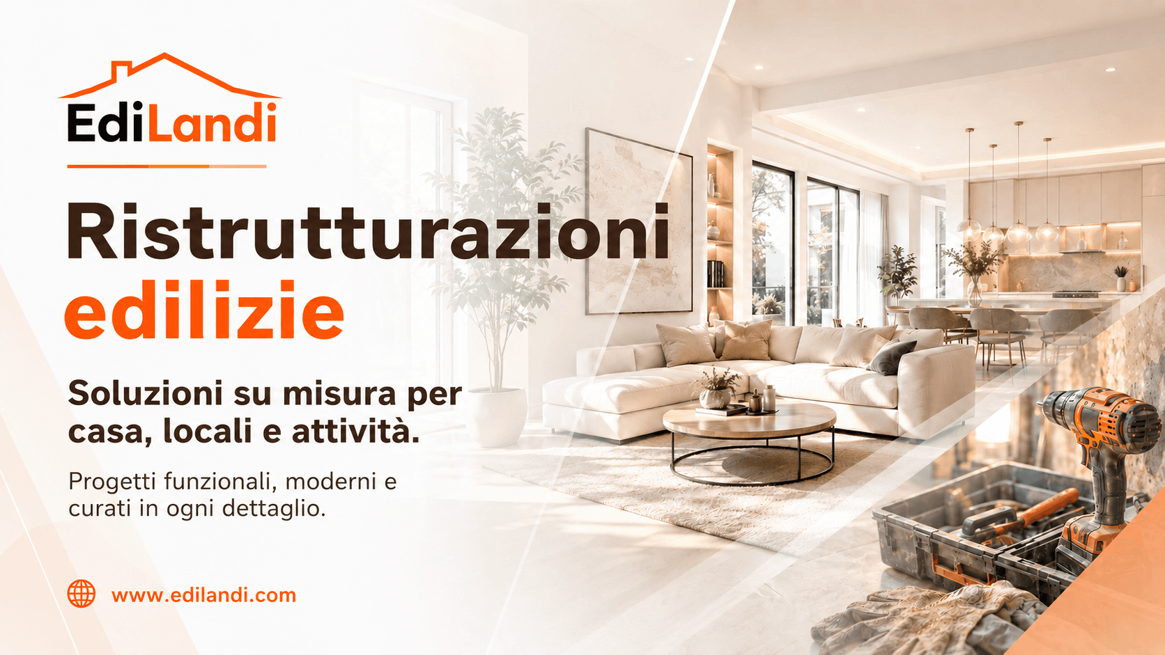 Dettaglio lavorazione con finiture e attrezzi da cantiere
